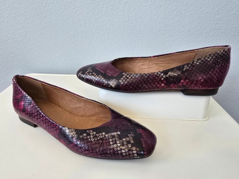 Frye Snake Print Leather Ballet Flats Womens 7.5 Purple Pink Shoes Boho Chic